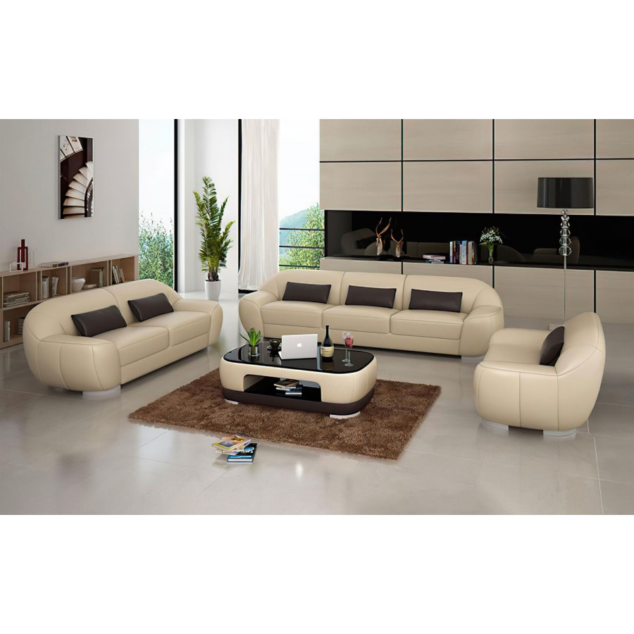 Jubilee Semira Modern Sofa Set - Beige/Dark Brown, Bonded Leather