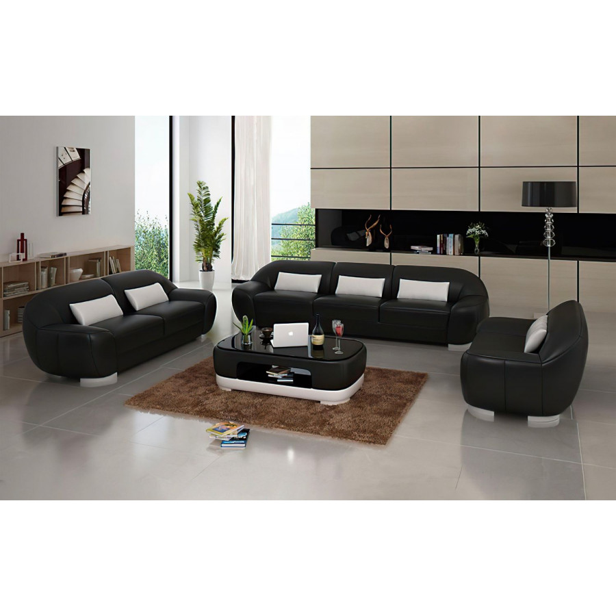 Jubilee Semira Modern Sofa Set - Black/White, Top Grain Italian Leather