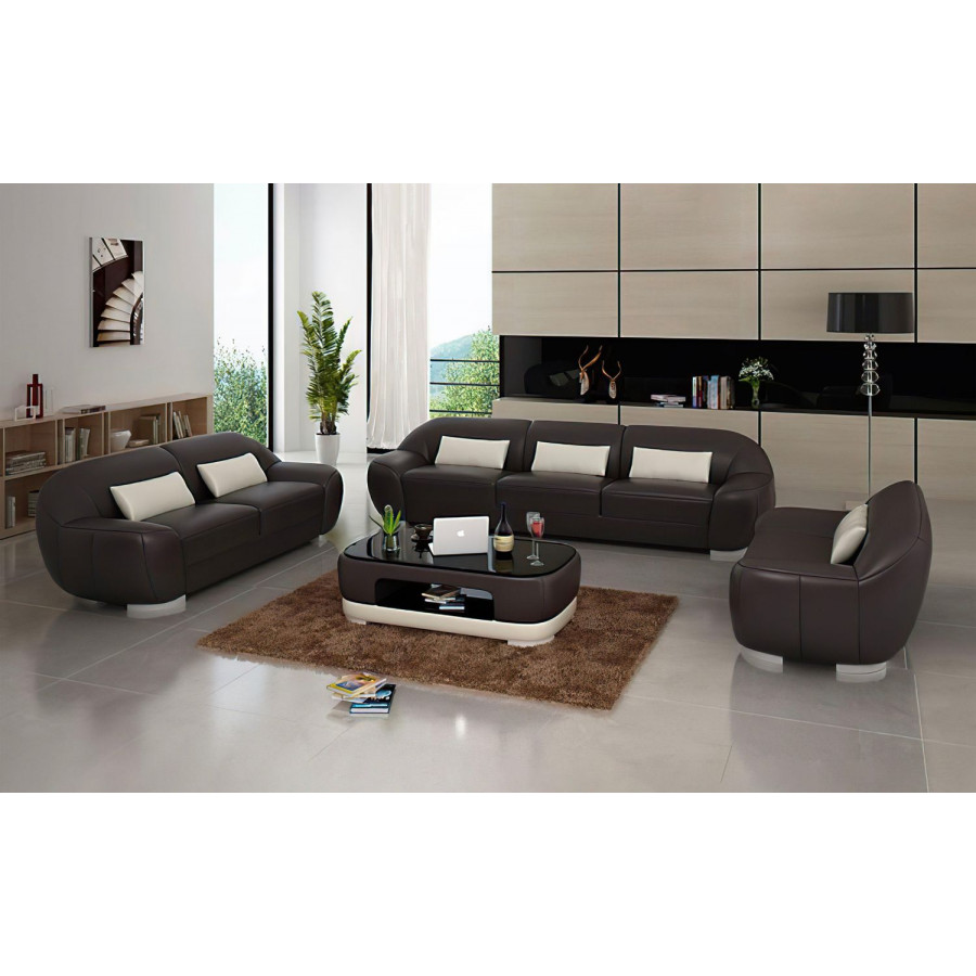 Jubilee Semira Modern Sofa Set - Dark Brown/White, Bonded Leather