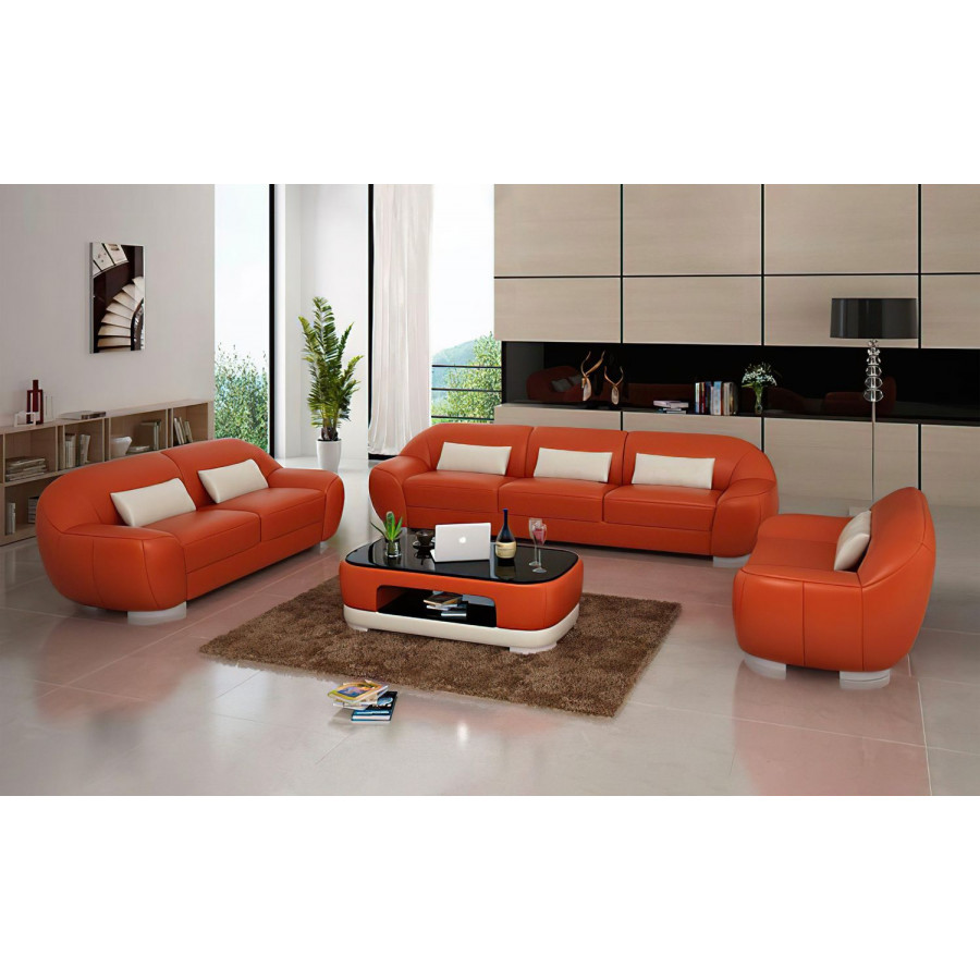 Jubilee Semira Modern Sofa Set - Orange/White, Bonded Leather