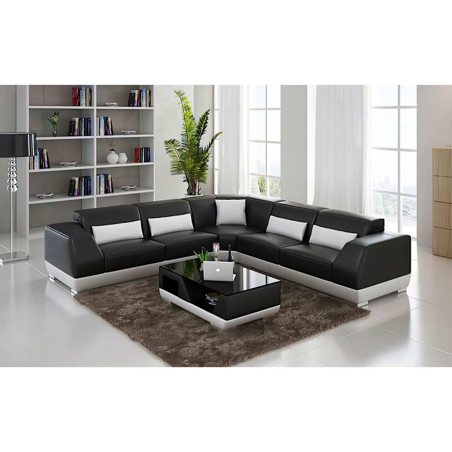 Jubilee Amanda Modern Sectional - Black/White, Top Grain Italian Leather