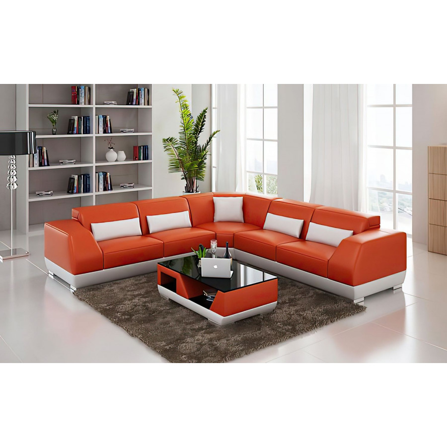 Jubilee Amanda Modern Sectional - Orange/White, Top Grain Italian Leather