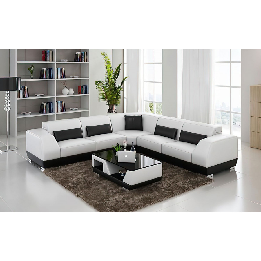 Jubilee Amanda Modern Sectional - White/Black, Bonded Leather
