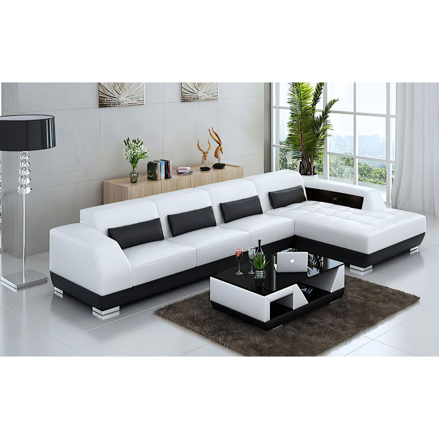 Jubilee Amanda Small Modern Right Hand Facing Sectional with Tufted Chaise - White/Black, Bonded Leather