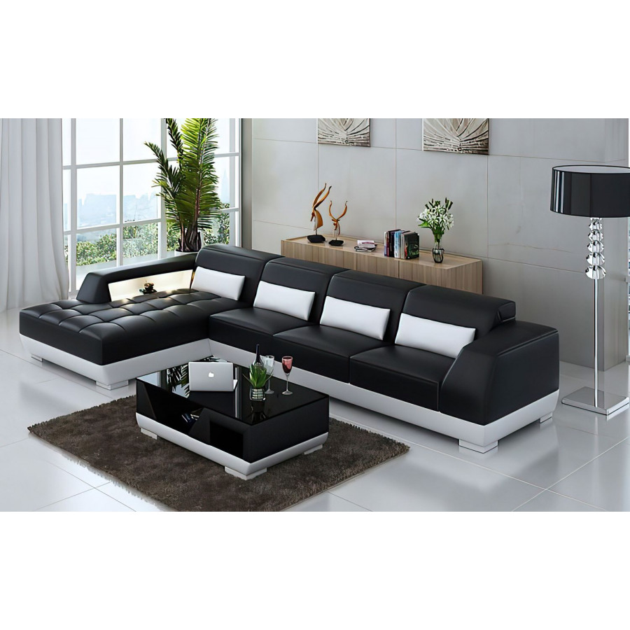 Jubilee Amanda Small Modern Left Hand Facing Sectional with Tufted Chaise - Black/White, Bonded Leather