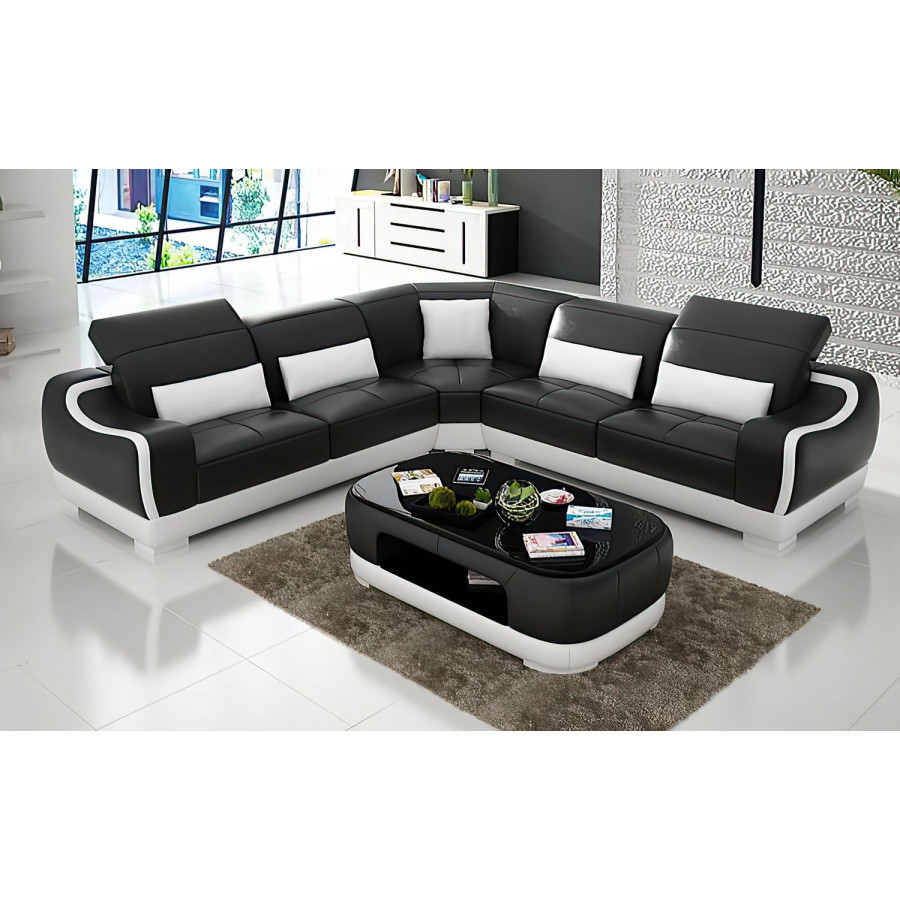 Jubilee Amir Modern Sectional - Black/White, Bonded Leather