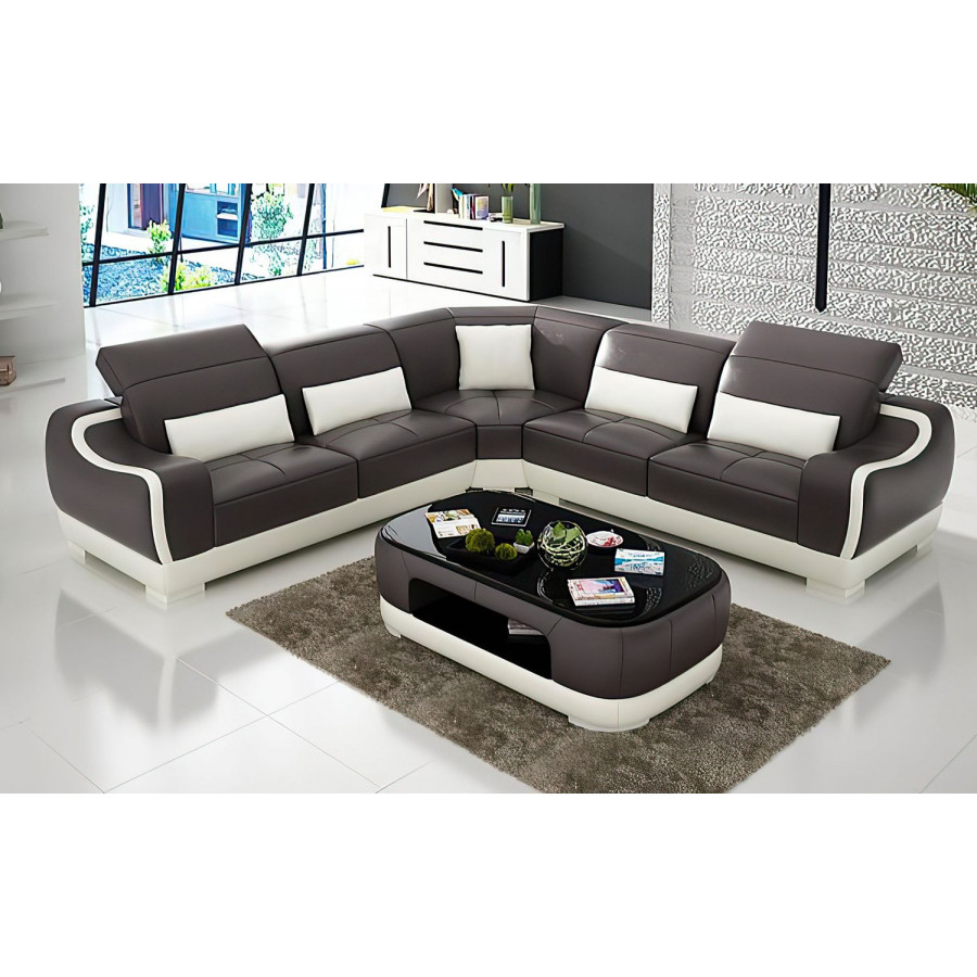 Jubilee Amir Modern Sectional - Dark Brown/White, Bonded Leather