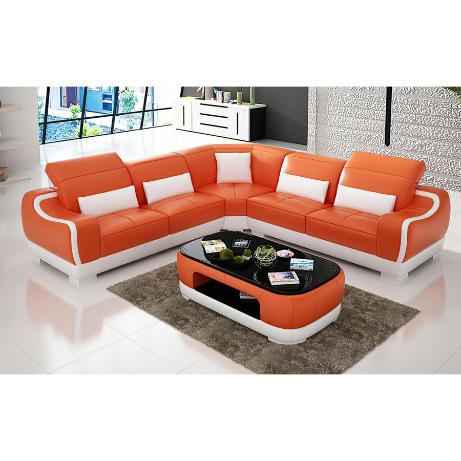 Jubilee Amir Modern Sectional - Orange/White, Bonded Leather