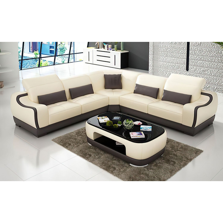 Jubilee Amir Modern Sectional - Beige/Dark Brown, Bonded Leather