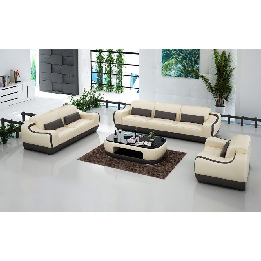 Jubilee Amir Modern Sofa Set - Beige/Dark Brown, Bonded Leather