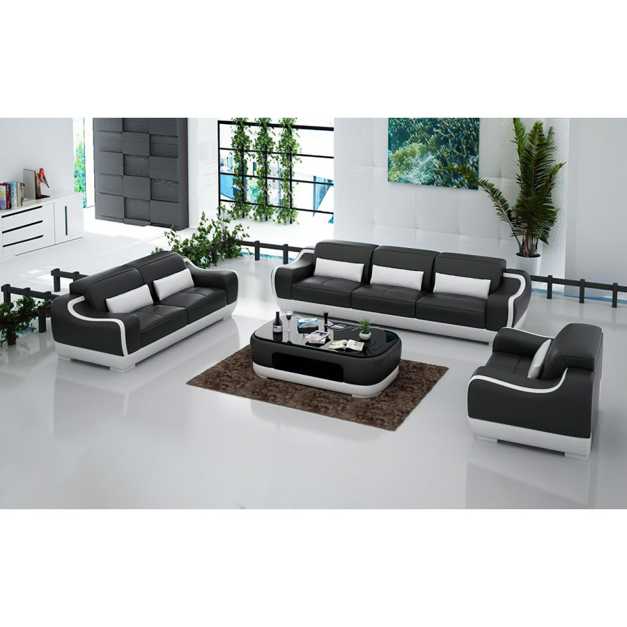 Jubilee Amir Modern Sofa Set - Black/White, Bonded Leather