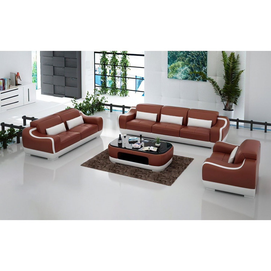 Jubilee Amir Modern Sofa Set - Brown/White, Top Grain Italian Leather