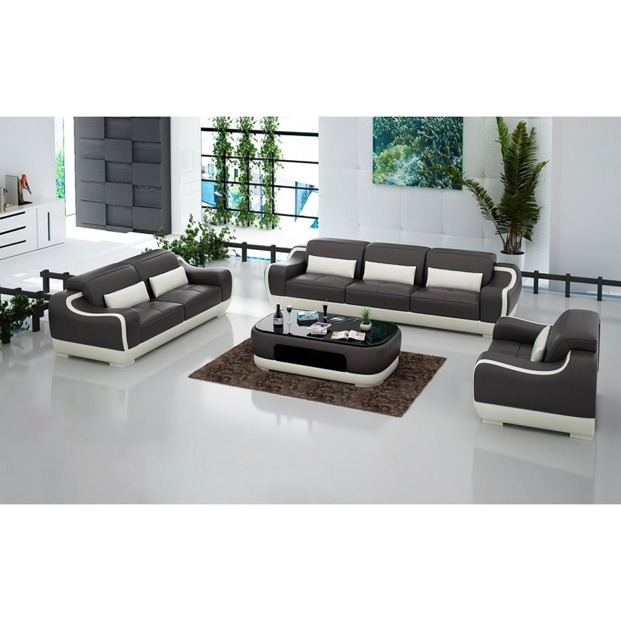 Jubilee Amir Modern Sofa Set - Dark Brown/White, Bonded Leather