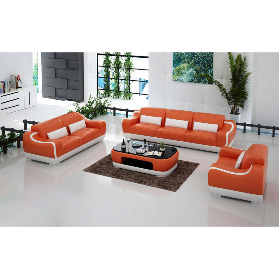 Jubilee Amir Modern Sofa Set - Orange/White, Bonded Leather
