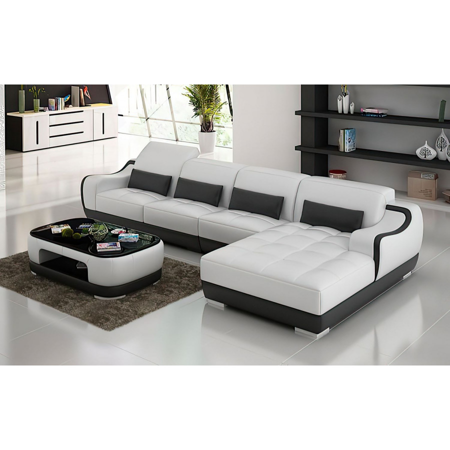 Jubilee Amir Small Modern Left Hand Facing Sectional with Tufted Chaise - White/Black, Bonded Leather