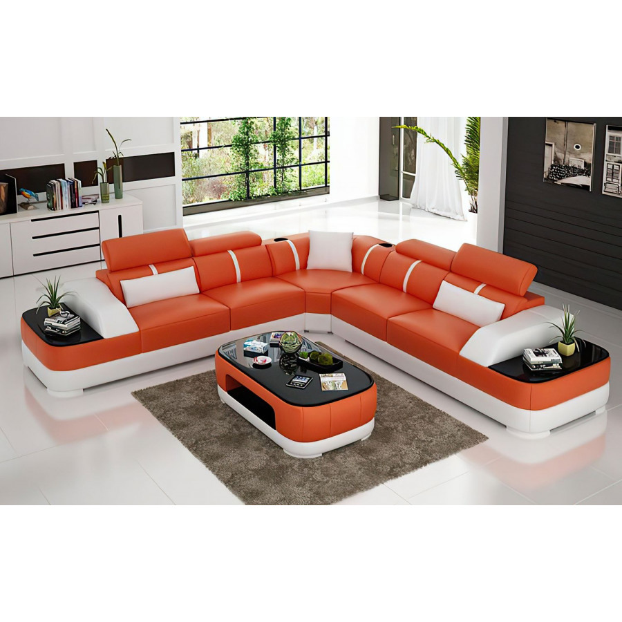 Jubilee Grimdale Modern Sectional - Orange/White, Top Grain Italian Leather
