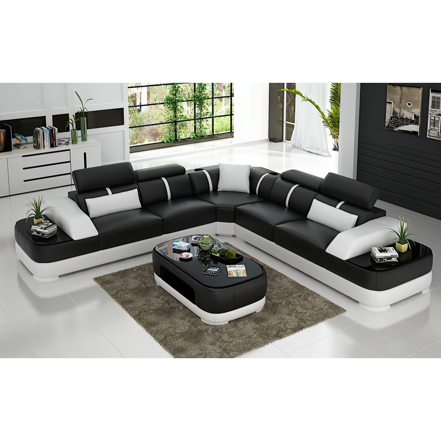 Jubilee Grimdale Modern Sectional - Black/White, Top Grain Italian Leather