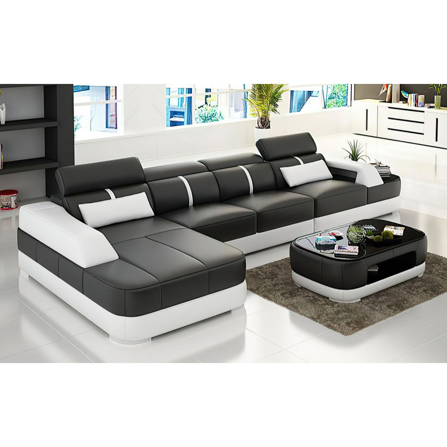 Jubilee Grimdale Small Modern Left Hand Facing Sectional - Black/White, Bonded Leather