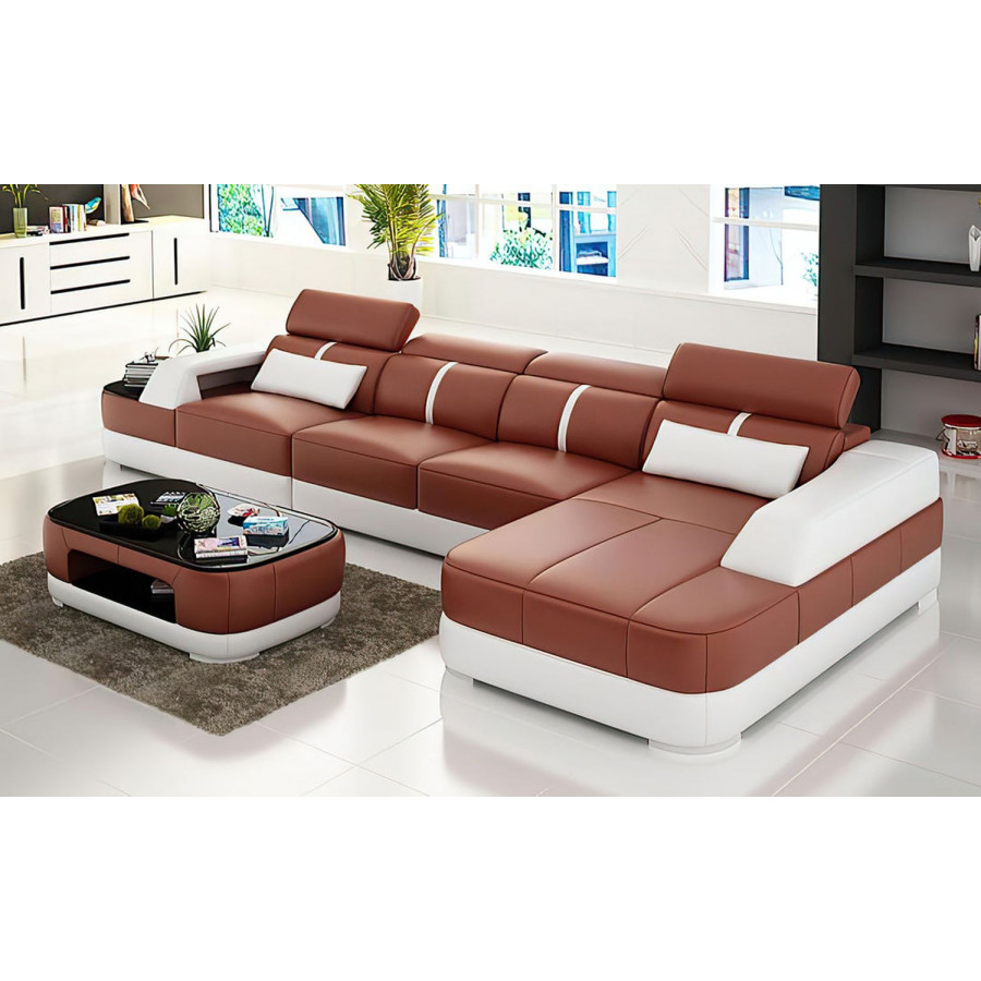 Jubilee Grimdale Small Modern Left Hand Facing Sectional - Brown/White, Bonded Leather