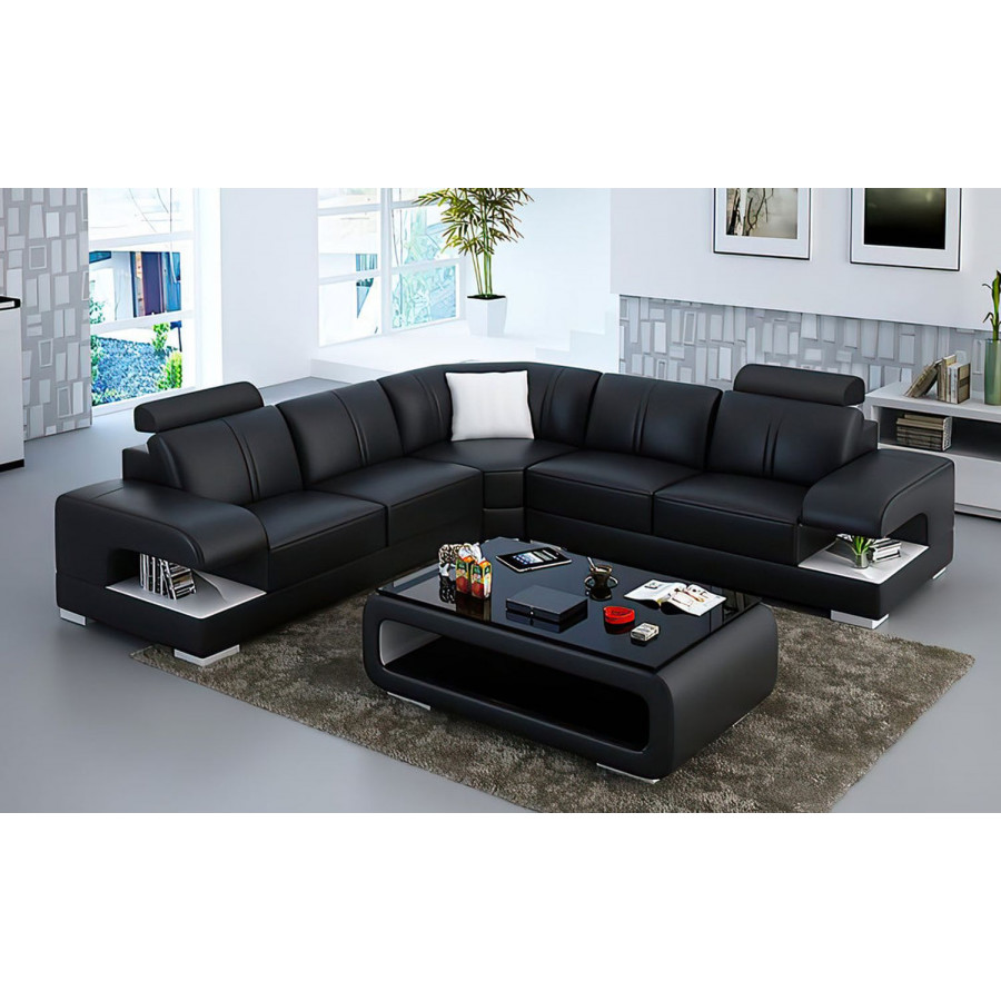 Jubilee Elza Modern Sectional - Black/White, Bonded Leather