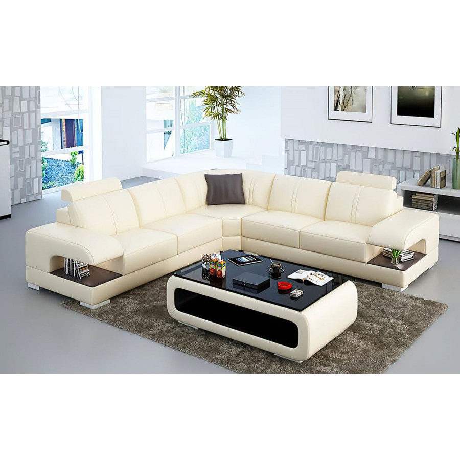 Jubilee Elza Modern Sectional - Beige/Dark Brown, Bonded Leather