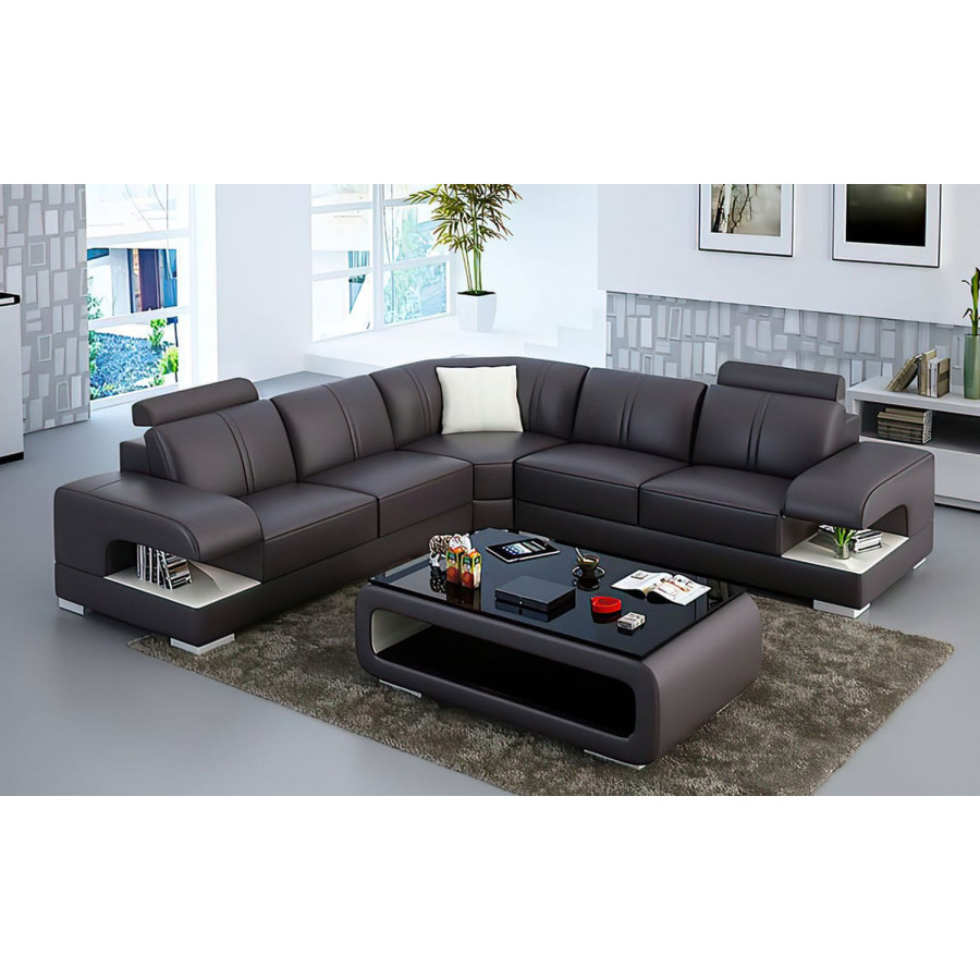 Jubilee Elza Modern Sectional - Dark Brown/White, Bonded Leather