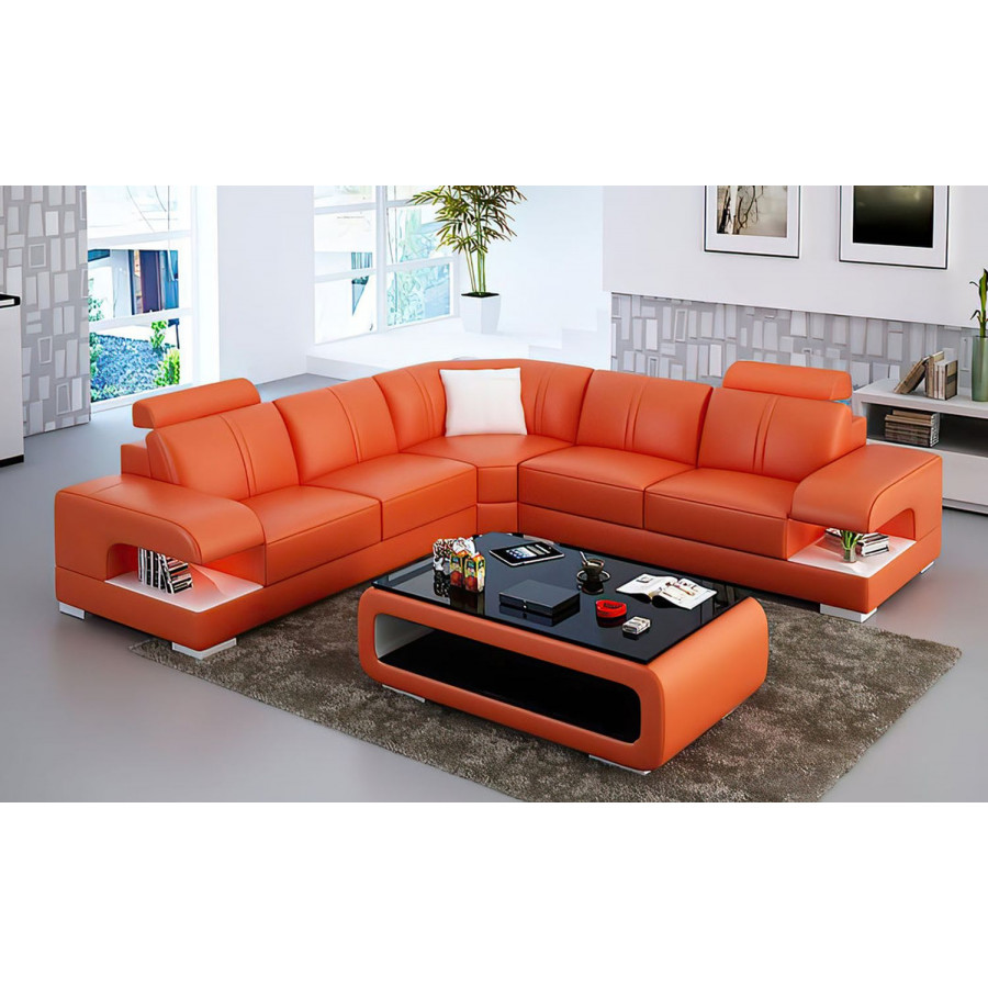 Jubilee Elza Modern Sectional - Orange/White, Top Grain Italian Leather