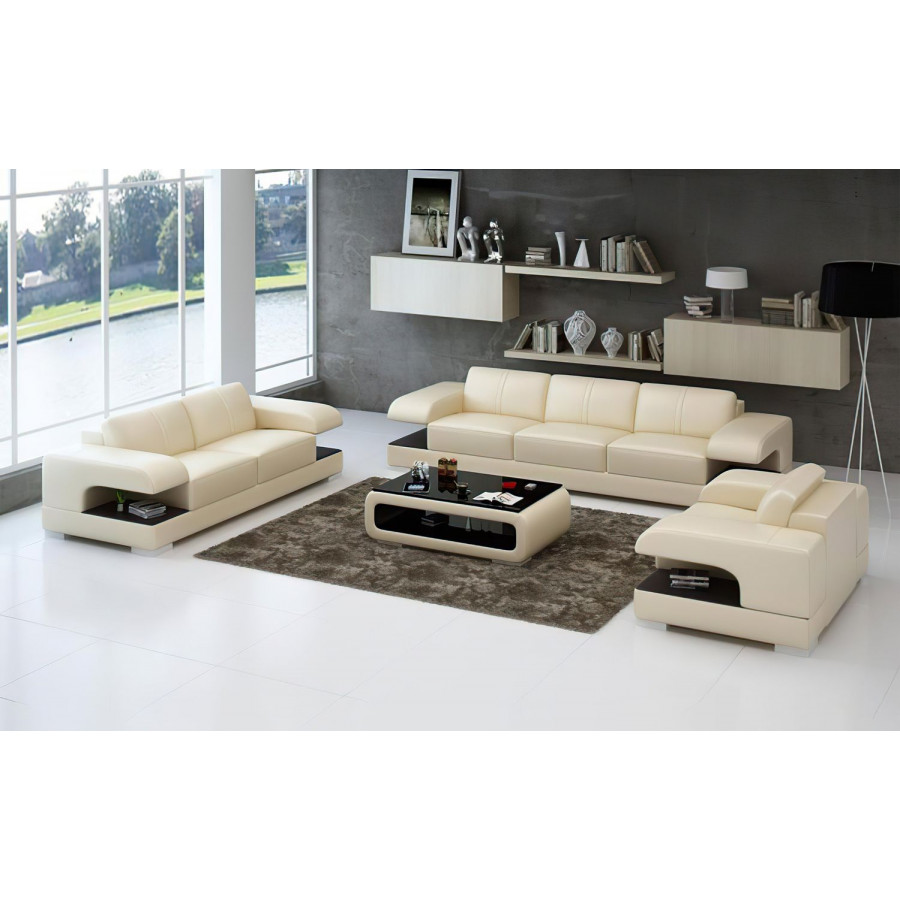 Jubilee Elza Modern Sofa Set - Beige/Black, Bonded Leather