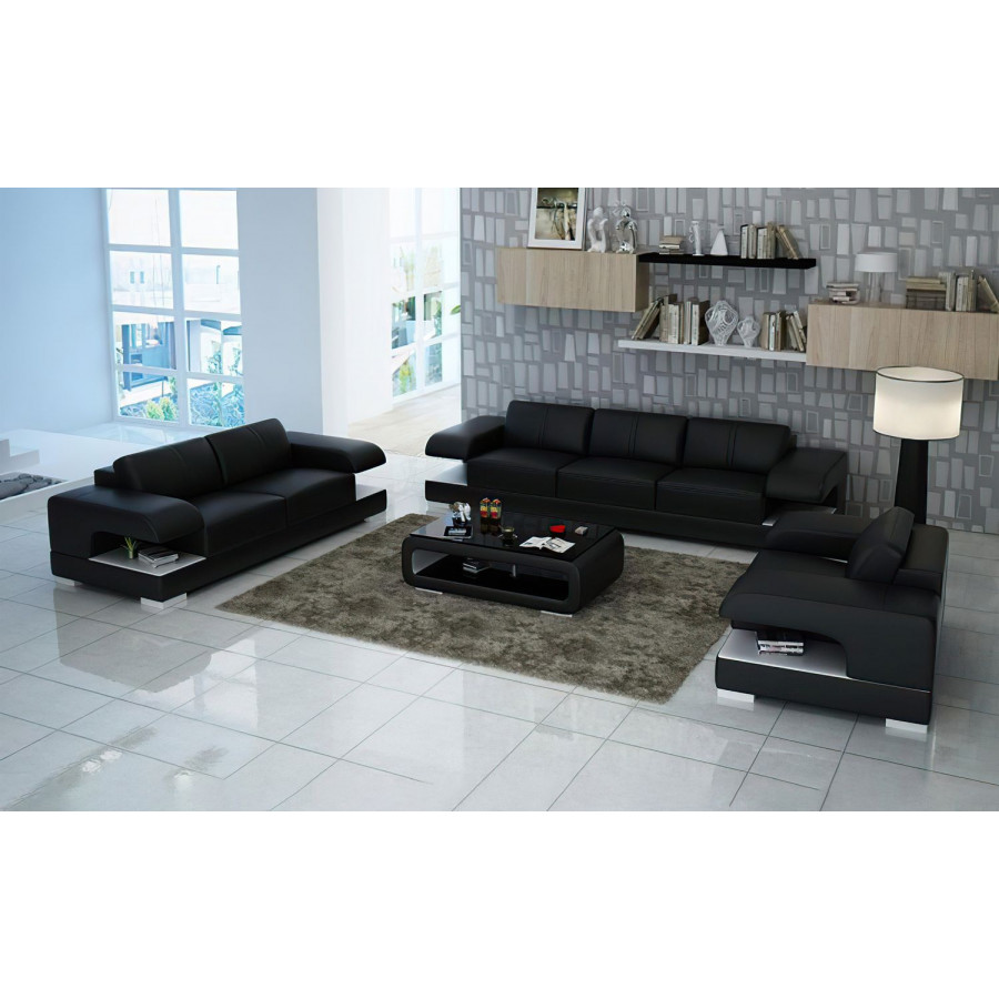 Jubilee Elza Modern Sofa Set - Black/White, Bonded Leather
