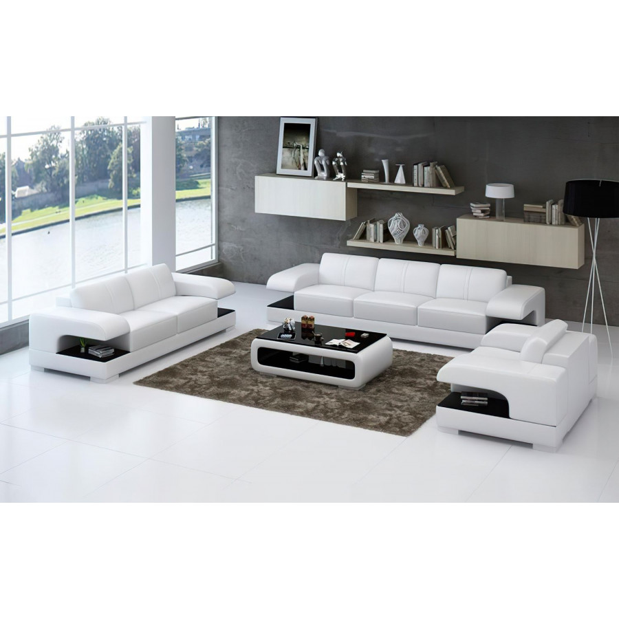 Jubilee Elza Modern Sofa Set - White/Black, Bonded Leather