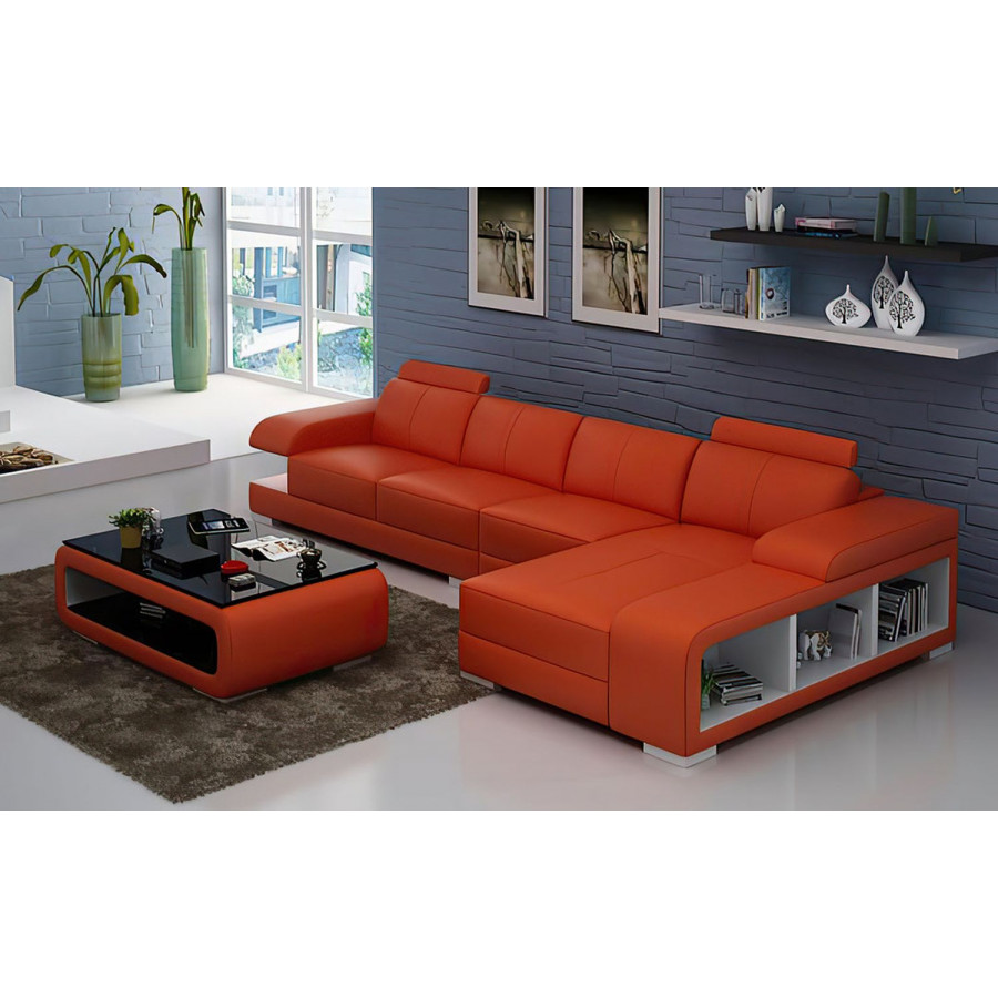 Jubilee Elza Small Modern Right Hand Facing Sectional - Orange/White, Bonded Leather