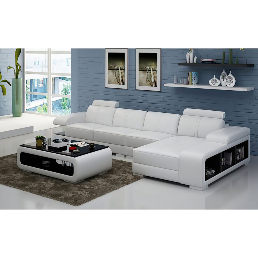 Jubilee Elza Small Modern Right Hand Facing Sectional - White/Black, Bonded Leather