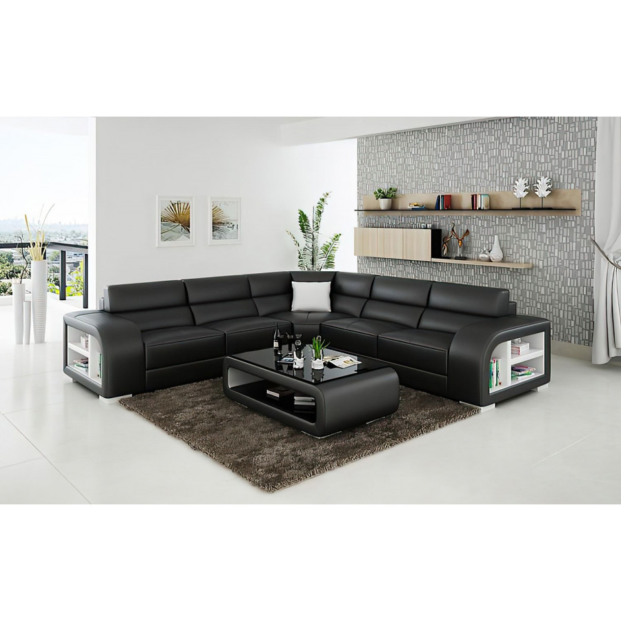 Jubilee Poris Modern Sectional - Black/White, Bonded Leather
