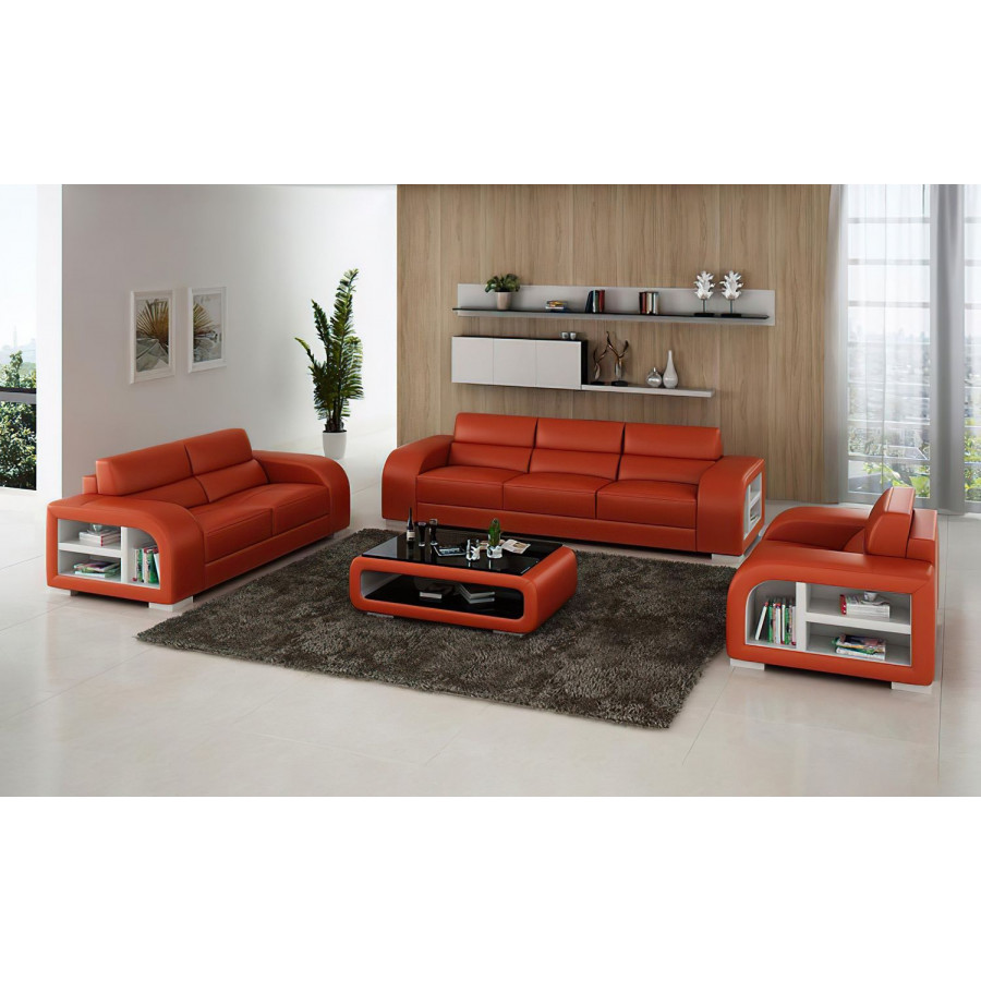Jubilee Poris Modern Sofa Set - Orange/White, Bonded Leather