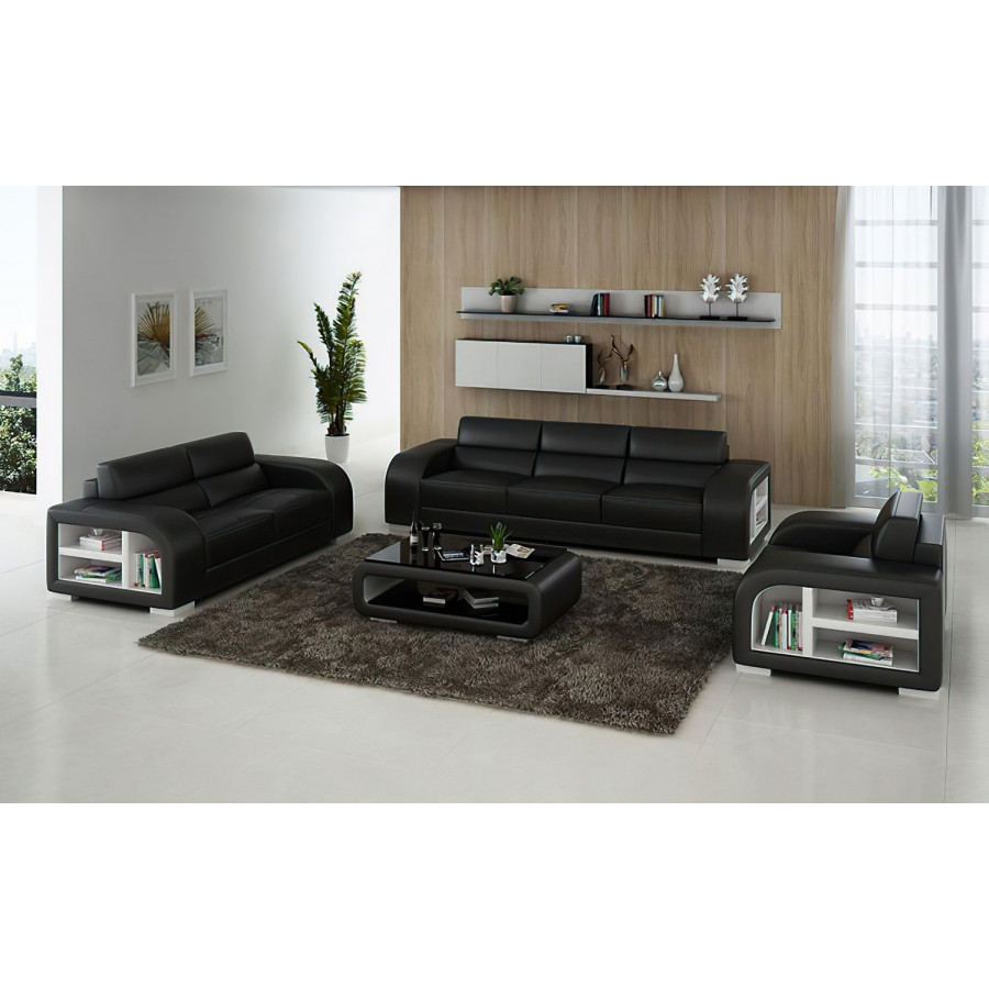 Jubilee Poris Modern Sofa Set - Black/White, Bonded Leather