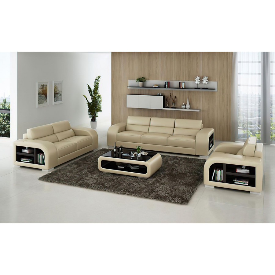 Jubilee Poris Modern Sofa Set - Beige/Dark Brown, Bonded Leather