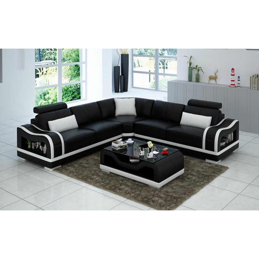 Jubilee Asland Modern Sectional - Black/White, Bonded Leather