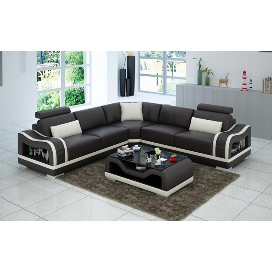 Jubilee Asland Modern Sectional - Dark Brown/White, Top Grain Italian Leather