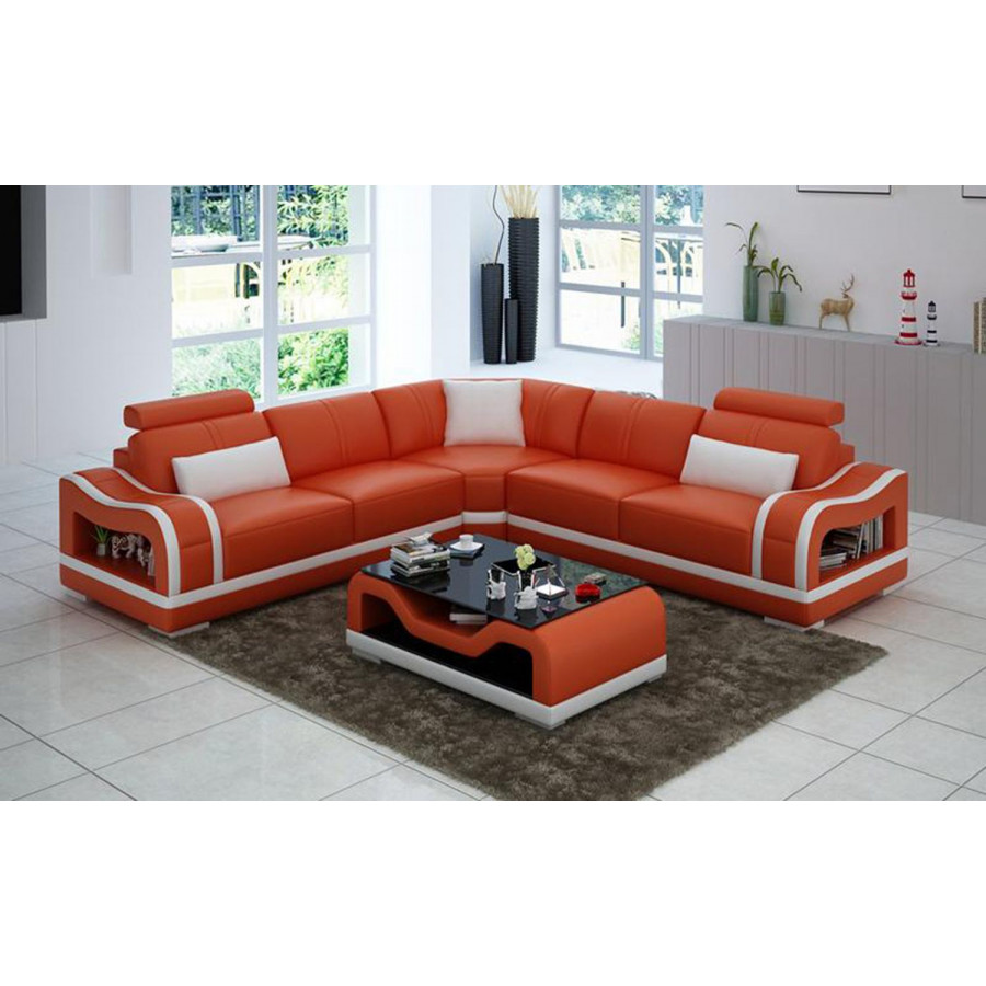 Jubilee Asland Modern Sectional - Orange/White, Bonded Leather