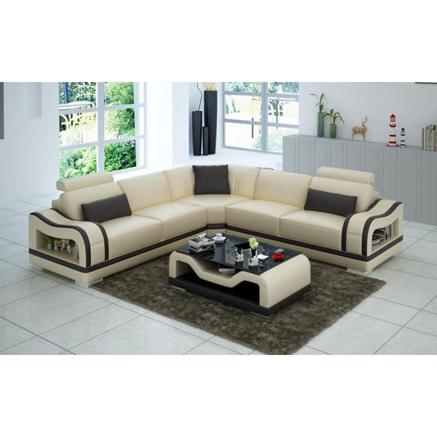 Jubilee Asland Modern Sectional - Beige/Dark Brown, Bonded Leather
