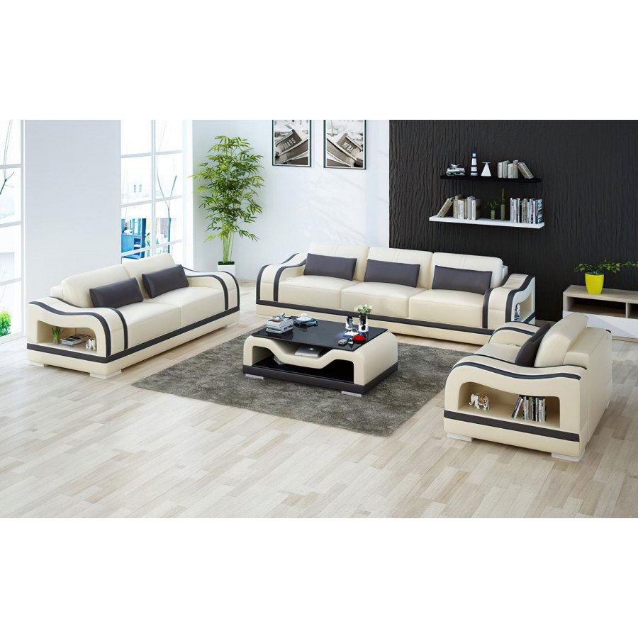Jubilee Asland Modern Sofa Set - Beige/Dark Brown, Bonded Leather