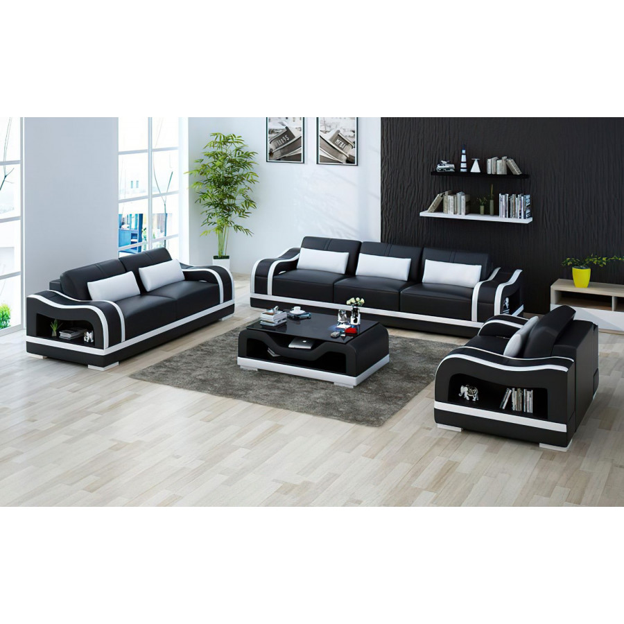 Jubilee Asland Modern Sofa Set - Black/White, Bonded Leather