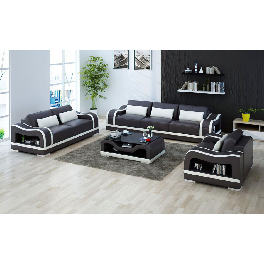 Jubilee Asland Modern Sofa Set - Dark Brown/White, Bonded Leather