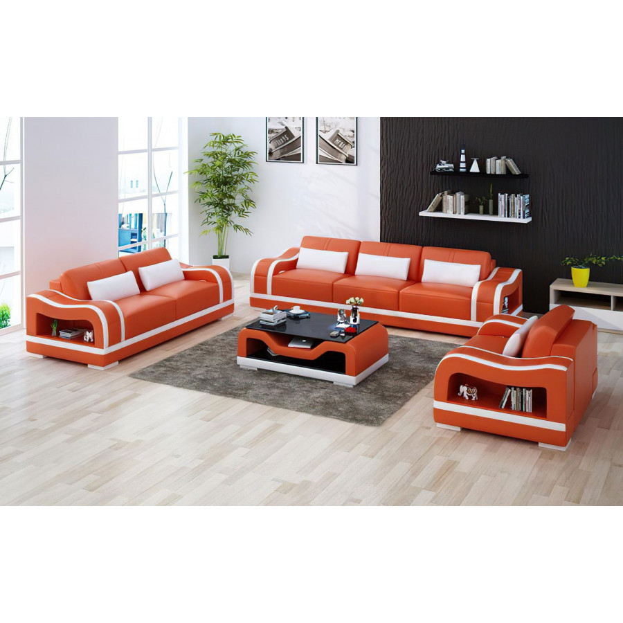 Jubilee Asland Modern Sofa Set - Orange/White, Top Grain Italian Leather