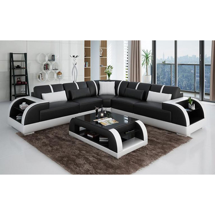 Jubilee Syras Modern Sectional - Black/White, Top Grain Italian Leather