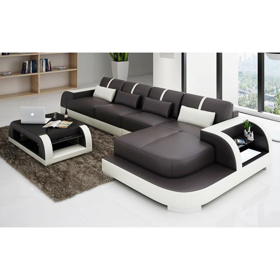 Jubilee Syras Small Modern Left Hand Facing Sectional - Dark Brown/White, Bonded Leather