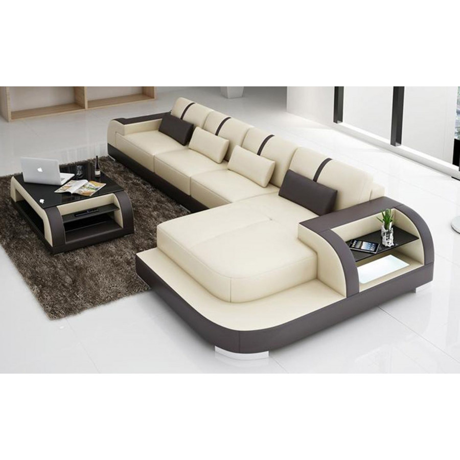 Jubilee Syras Small Modern Left Hand Facing Sectional - Beige/Dark Brown, Bonded Leather