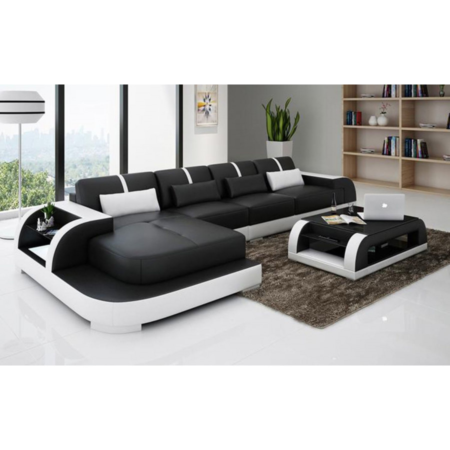 Jubilee Syras Small Modern Left Hand Facing Sectional - Black/White, Bonded Leather