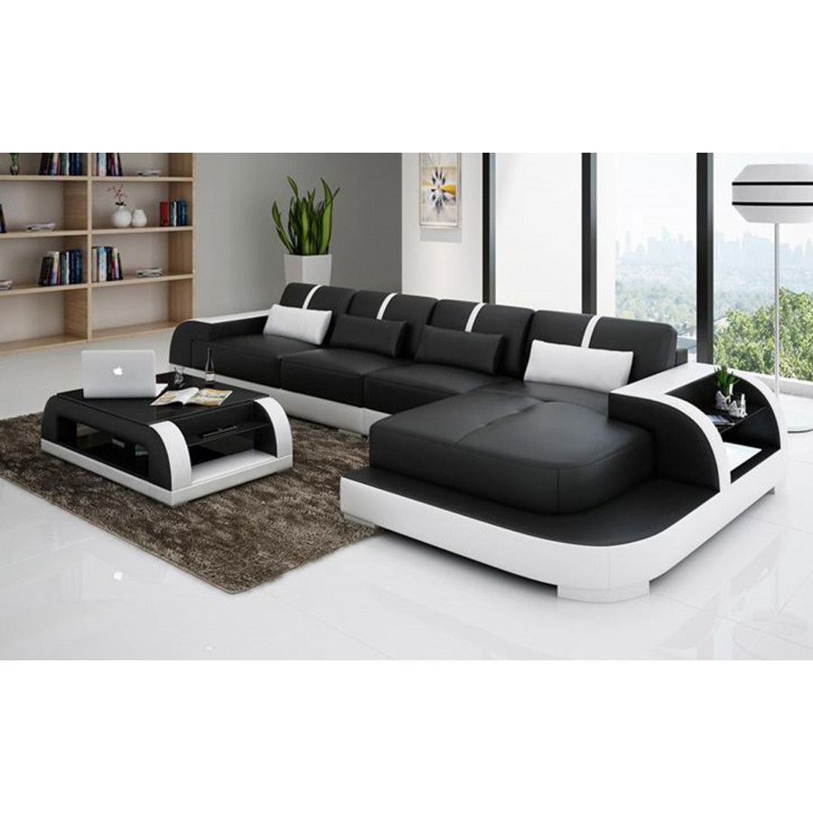 Jubilee Syras Small Modern Right Hand Facing Sectional - Black/White, Bonded Leather