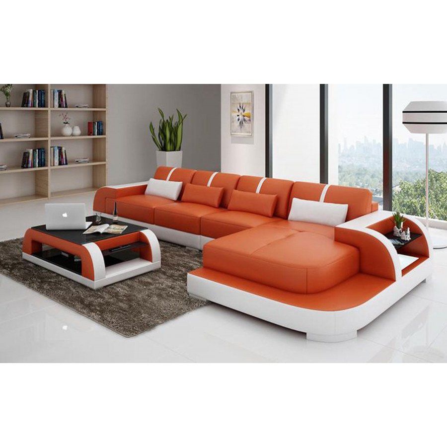 Jubilee Syras Small Modern Right Hand Facing Sectional - Orange/White, Bonded Leather